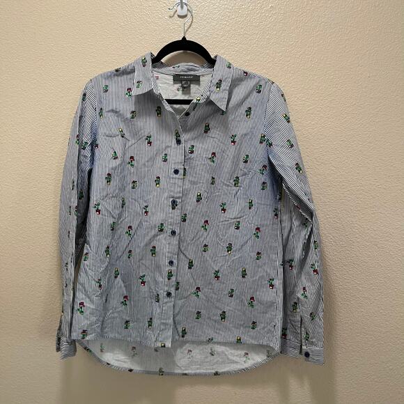 Primark Novelty Cactus Striped Collared Button Up Blouse Shirt Size 6 - Picture 2 of 8